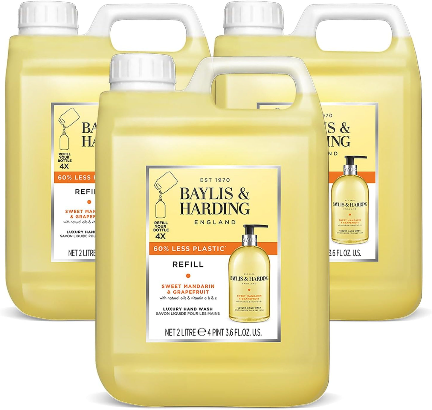 2 x Baylis & Harding Sweet Mandarin & Grapefruit Luxury Hand Wash Refill – 2 x 2 Litre - Herbalshire Handmade Herbal Products