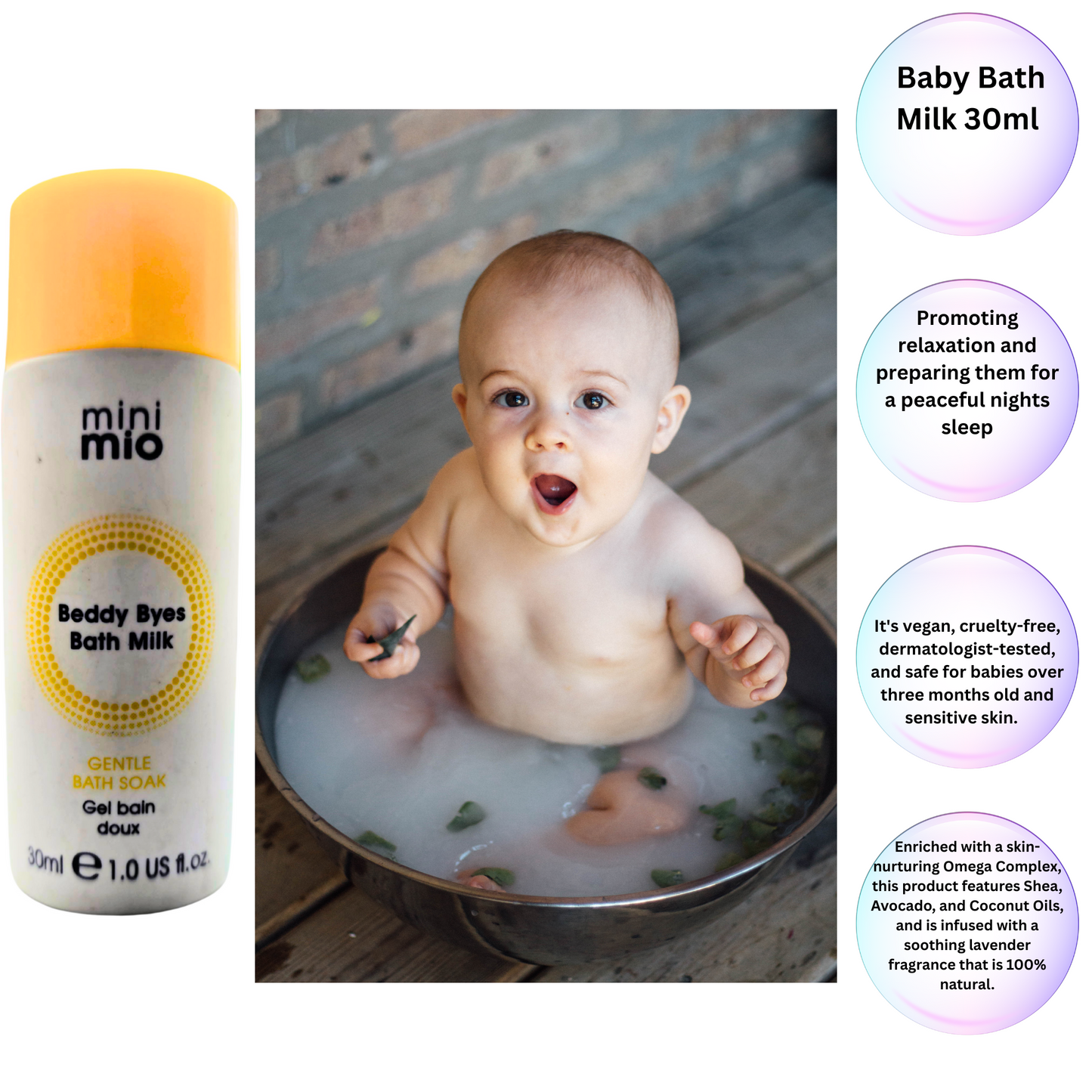Mini Mio Beddy Byes Bath Milk – 50 x 30ml Baby Bath Soak | Vegan