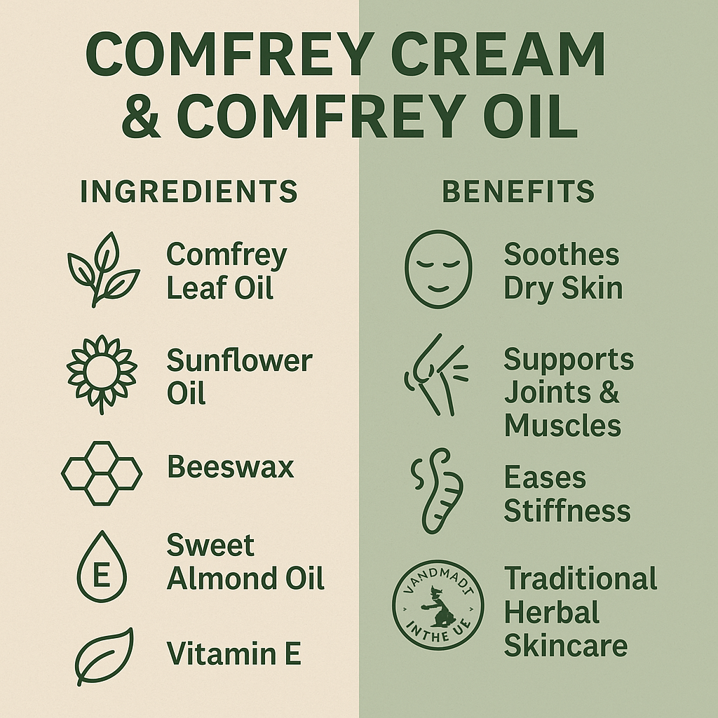 Comfrey Cream & Comfrey Oil – Natural Herbal Balm, Ointment & Skin Oil – Comfrey Leaf, Knitbone – For Joints, Skin, Muscles – Handmade in the UK