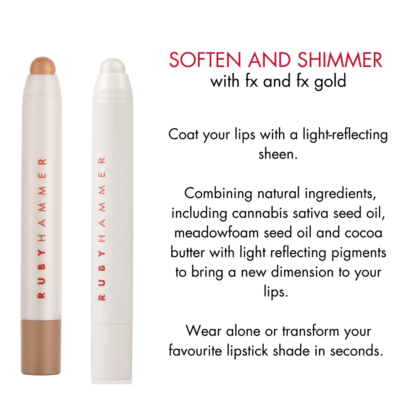 Ruby Hammer lip product with text on a white background
