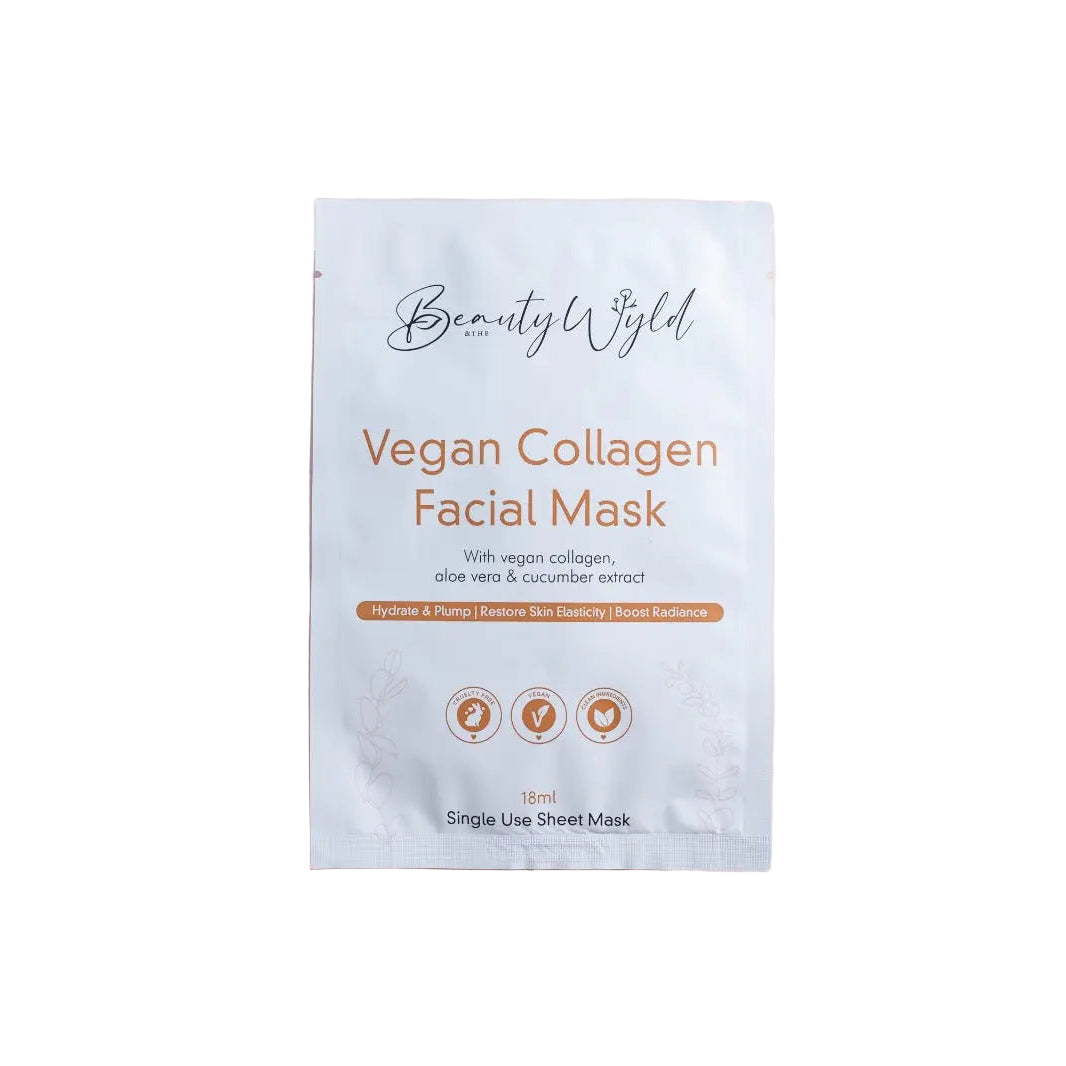 Vegan collagen facial mask packaging on a pink background