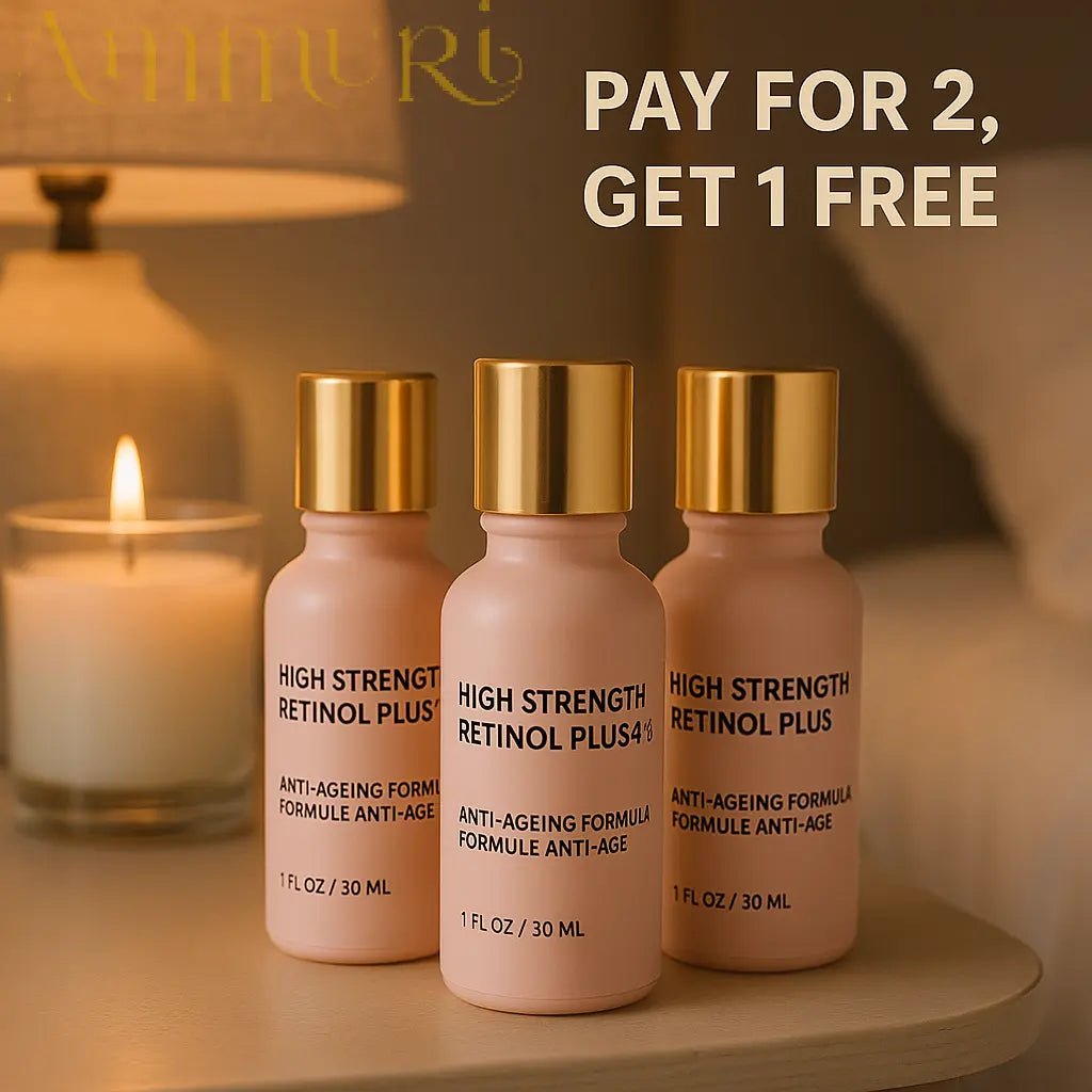 Ammuri High Strength Retinol Serum 4% Plus – Anti - Ageing Formula for Wrinkles, Fine Lines, Dark Spots & Firming – Face Serum with Vitamin Support – 3 Pack (30ml Each) - Herbalshire Handmade Herbal Products