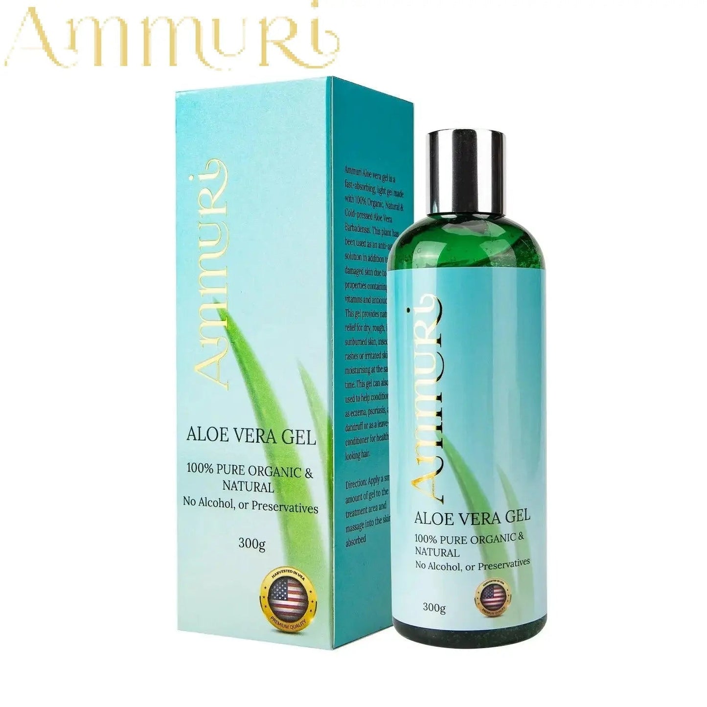 Ammuri Organic Aloe Vera Gel 300g - Pure Natural Hydration - Herbalshire Handmade Herbal Products
