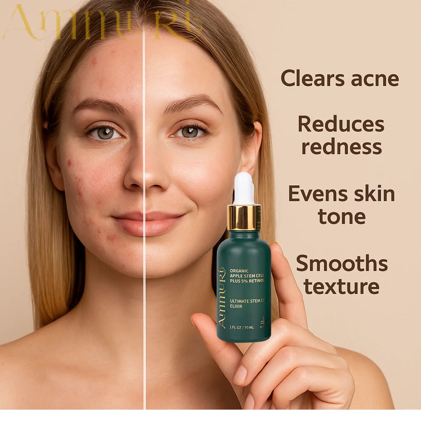 Ammuri Retinol Serum 5% + Apple Stem Cell – Anti - Aging, Acne, Dark Spot Care 30ml - Herbalshire Handmade Herbal Products
