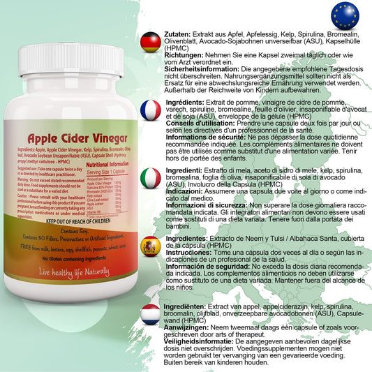 Apple Cider Vinegar Capsule with Kelp, Spirulina, Bromelain, Olive Leaf - Herbalshire Handmade Herbal Products