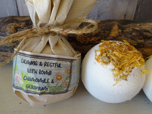 Aromatherapy Bath Bomb "Calming & Restful" - Herbalshire Handmade Herbal Products