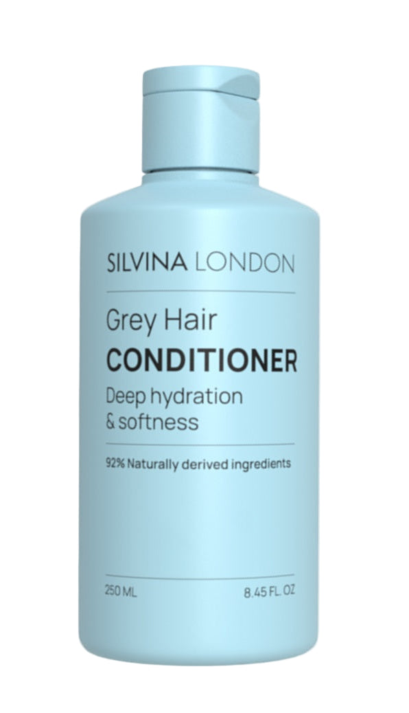 Silvina London Grey Hair Conditioner bottle on a white background