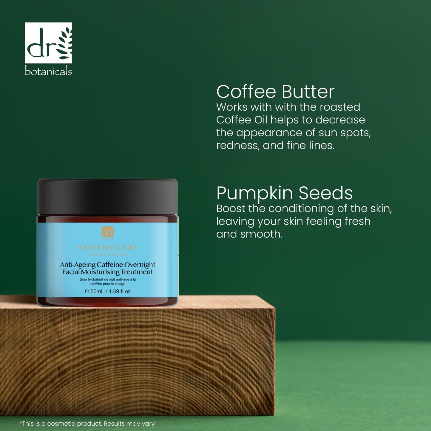 Dr Botanicals Anti - Ageing Caffeine Overnight Facial Moisturising Treatment 50ml Twin Value Savings Pack - Herbalshire Handmade Herbal Products