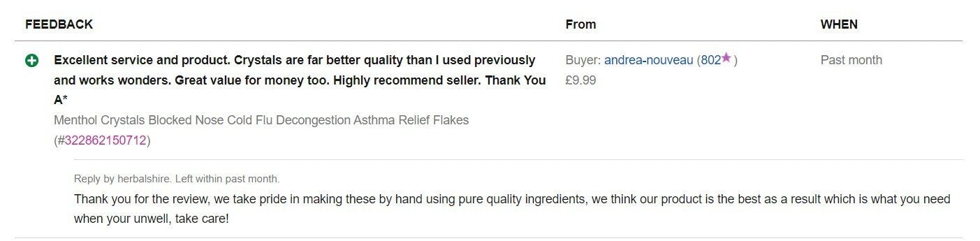 Menthol Crystals 30g – 100% Pure Peppermint - Derived Flakes for Steam Inhalation & Aromatherapy - Herbalshire Handmade Herbal Products