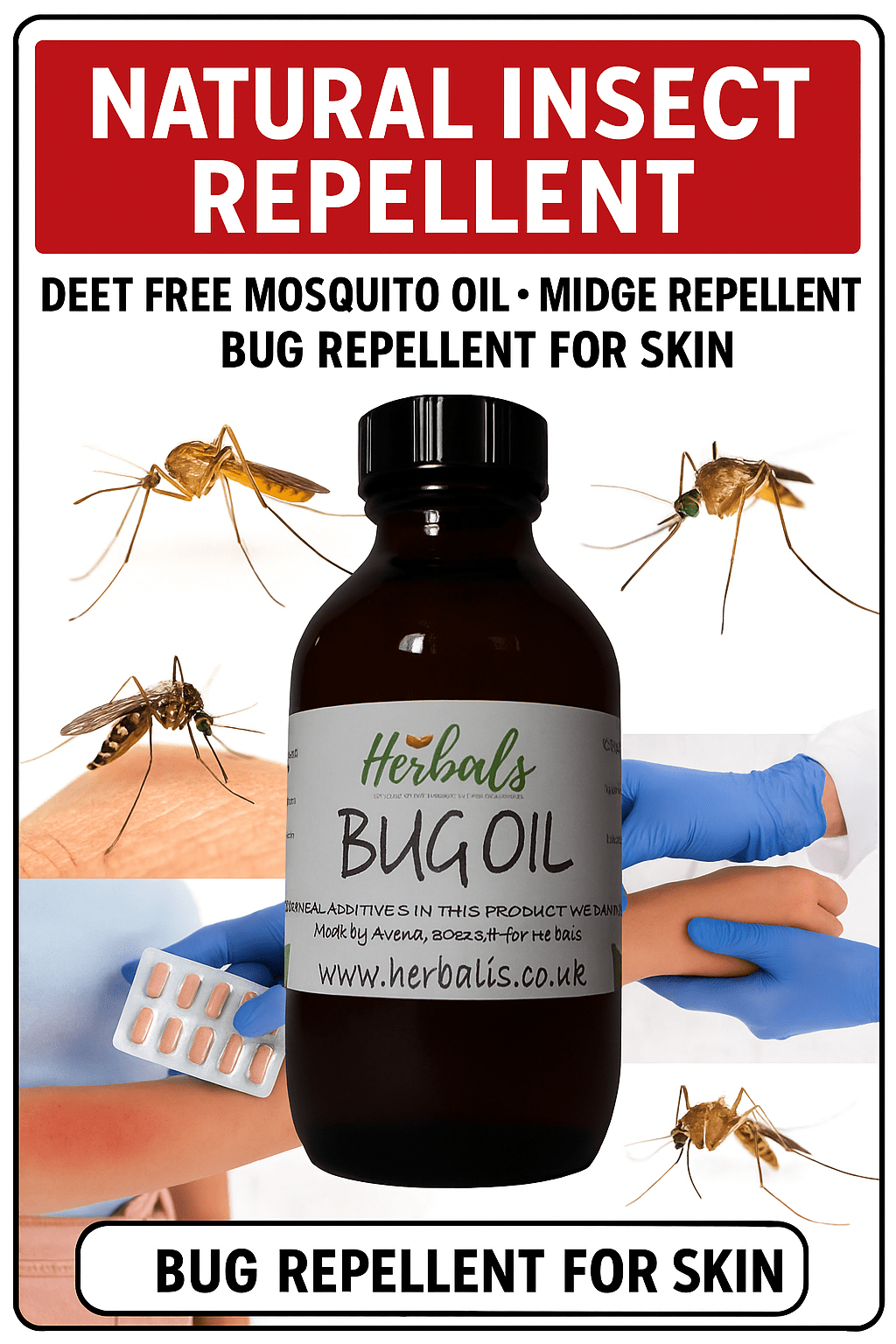 Natural Insect Repellent Bug Oil 100–500ml DEET Free Mosquito Midge Massage Rub Oil - Herbalshire Handmade Herbal Products