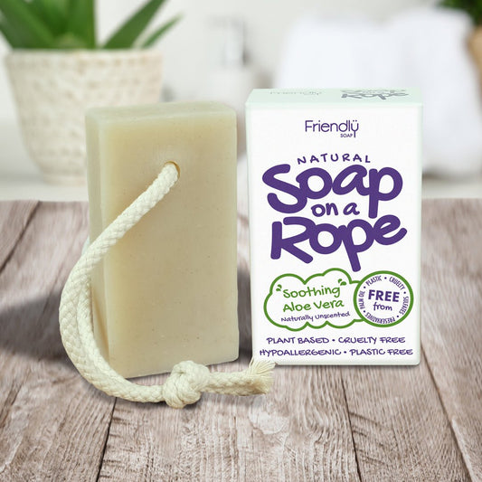 Natural Soap On A Rope - 'Soothing' Aloe Vera 125g - Herbalshire Handmade Herbal Products