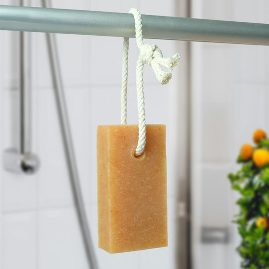 Natural Soap On A Rope - 'Zesty' Orange & Grapefruit 125g - Herbalshire Handmade Herbal Products