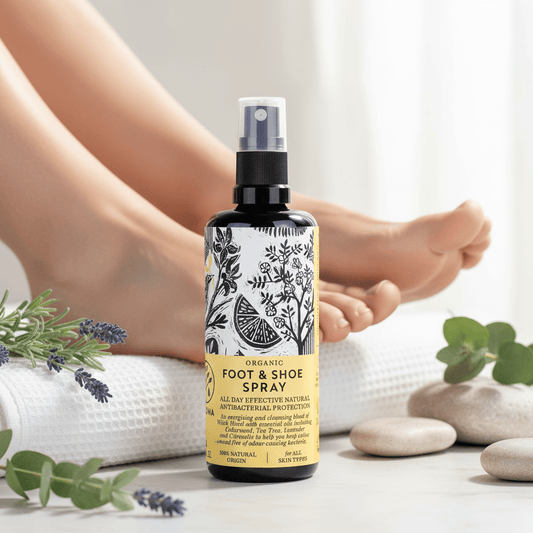 Organic Foot & Shoe Spray – Natural Antibacterial Deodoriser | Cedarwood, Tea Tree & Witch Hazel – 100ml – Handmade in England - Herbalshire Handmade Herbal Products