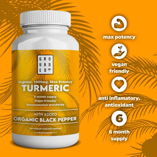 Organic Turmeric Curcumin 1600 mg with Black Pepper - 180 Vegan Turmeric Tablets - Herbalshire Handmade Herbal Products