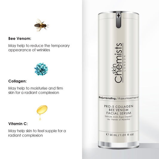 skinChemists Pro - 5 Collagen Bee Venom Facial Serum 30ml - Herbalshire Handmade Herbal Products