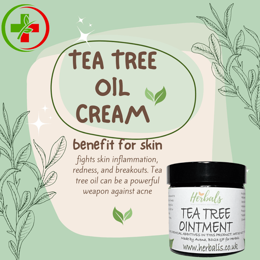 Tea Tree Cream for Acne Face & Skin Natural Antiseptic Balm 60ml 200ml UK Made - Herbalshire Handmade Herbal Products