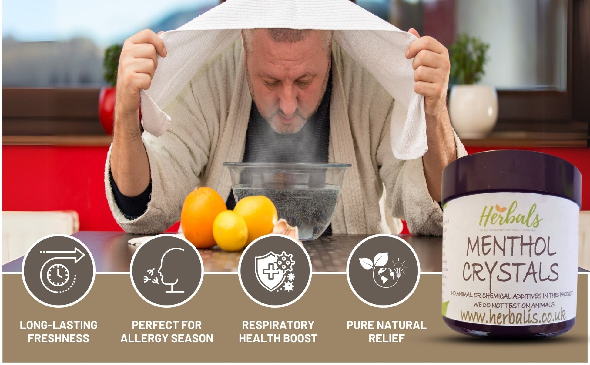 100% Pure Menthol Crystals – Natural Menthol Inhalation Steam – Blocked Nose Relief, Cold & Flu, Sinus Congestion Remedy – Handmade in UK - Herbalshire Handmade Herbal Products