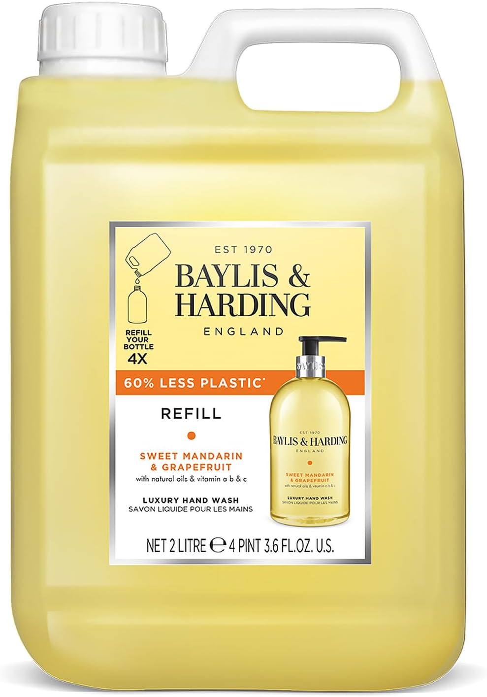 2 x Baylis & Harding Sweet Mandarin & Grapefruit Luxury Hand Wash Refill – 2 x 2 Litre - Herbalshire Handmade Herbal Products