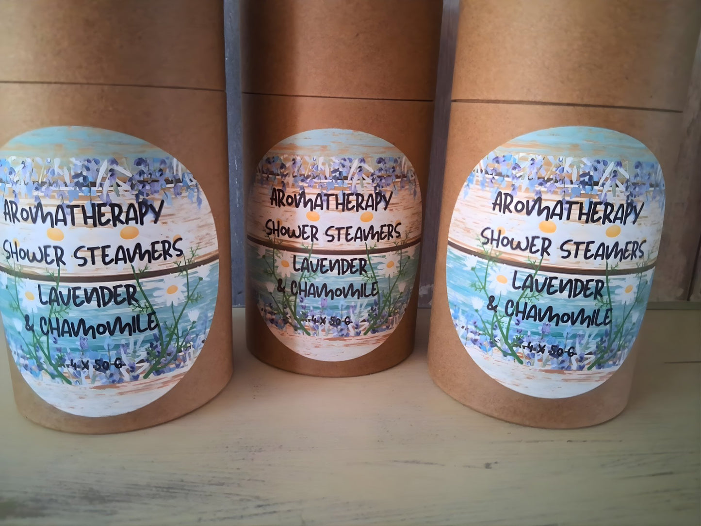 4 x Aromatherapy Shower Steamers Lavender & Chamomile - Herbalshire Handmade Herbal Products