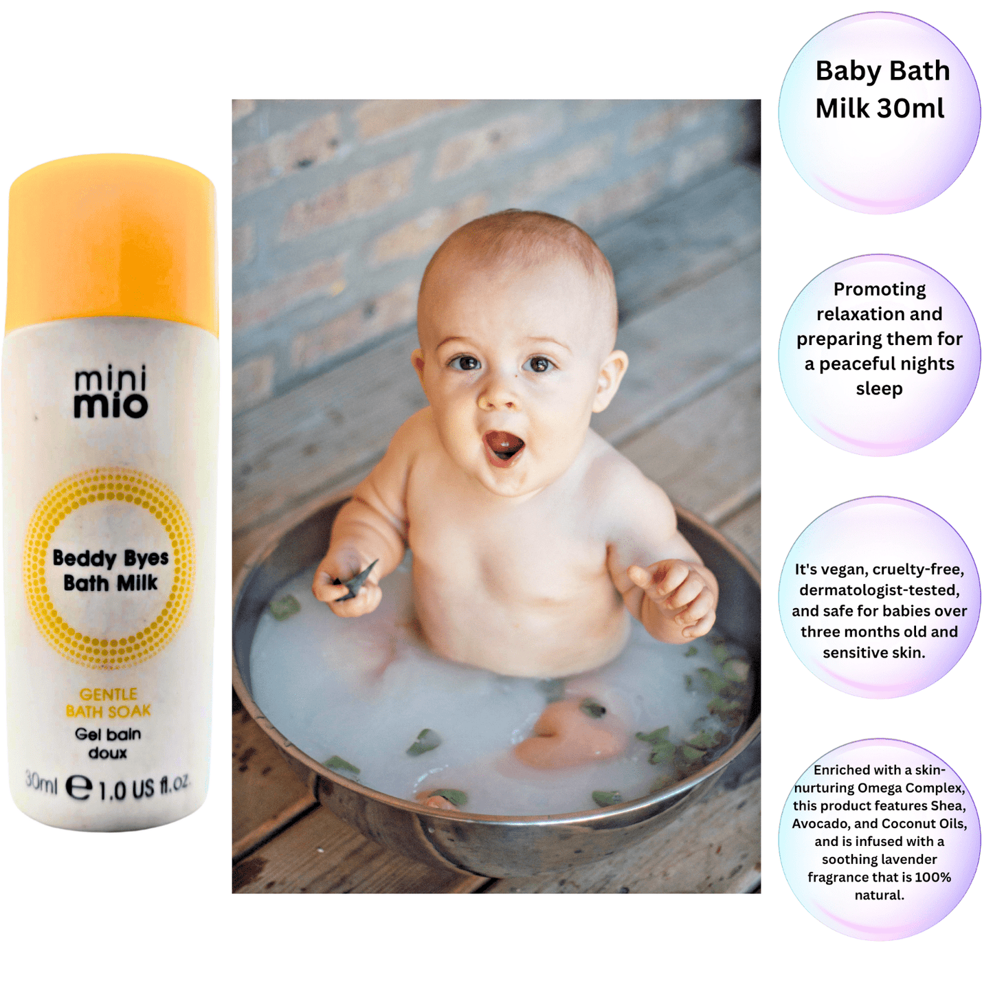 50 x Mini Mio Beddy Byes Bath Milk 30ml | Vegan Baby Bath Soak | Free UK Deliver - Herbalshire Handmade Herbal Products