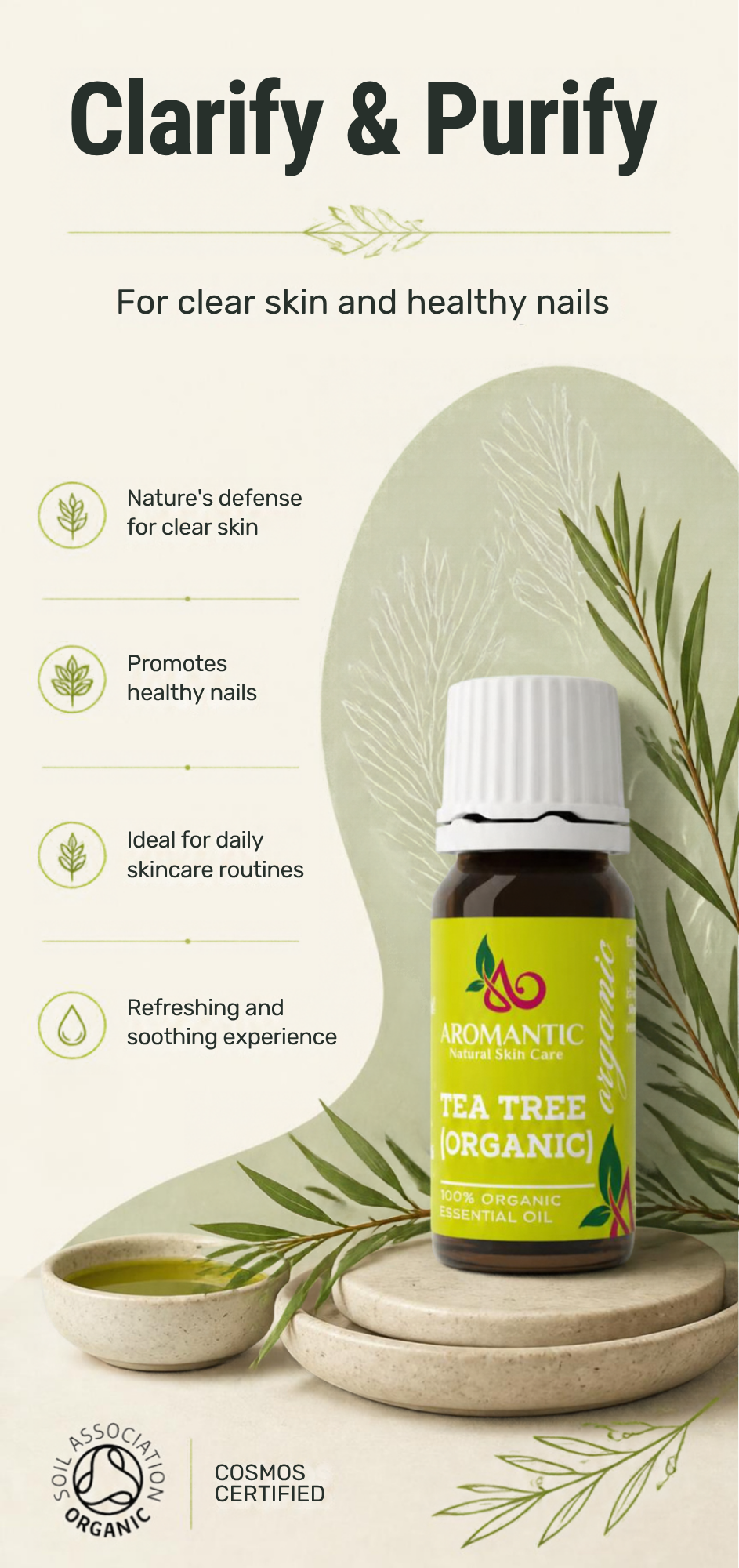 Organic Tea Tree Essential Oil | Purifying Skin & Nail Care