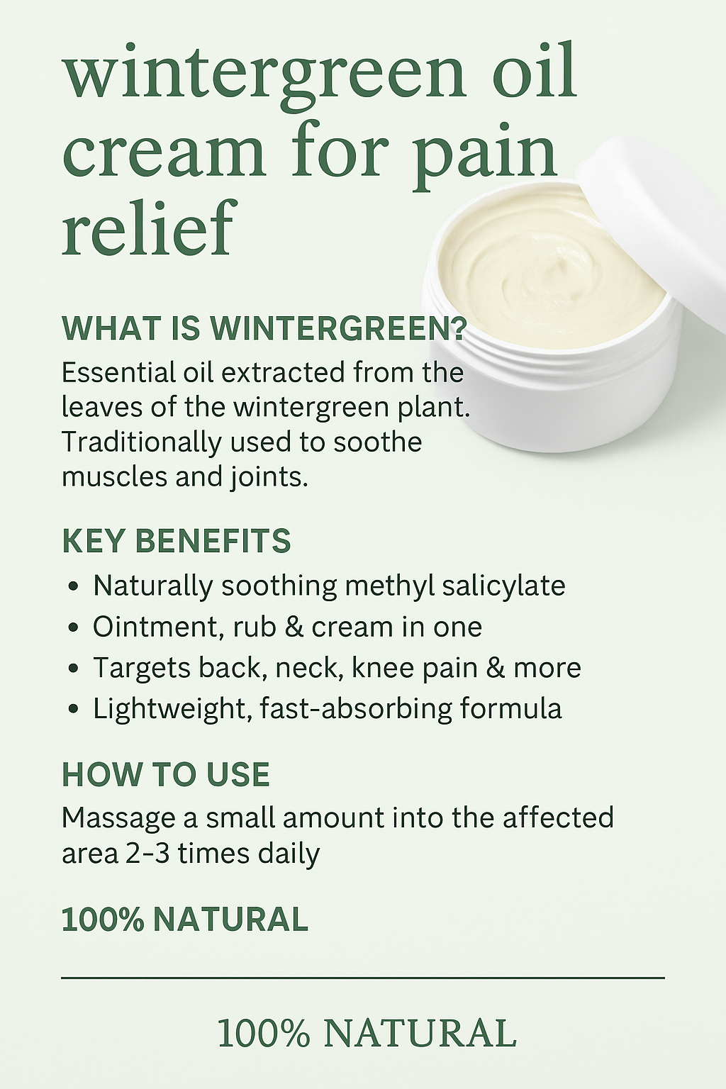 Wintergreen Rub Cream for Pain – Handmade Ointment UK – 60ml 120ml 200ml