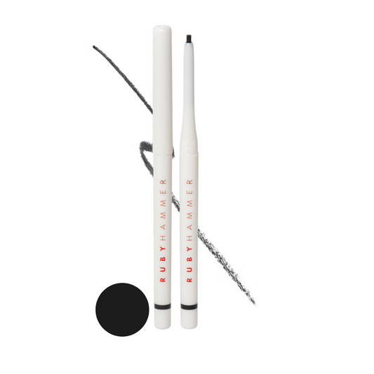 Two white eye pencils with black tips and 'Ruby Hammer' branding on a white background.