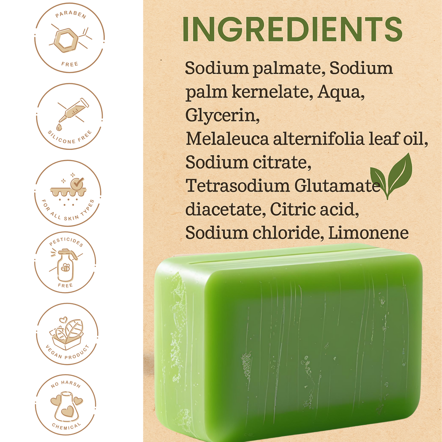 Tea Tree Oil Soap Bar 200g – Natural Antibacterial Cleanser – Vegan & Handmade UK