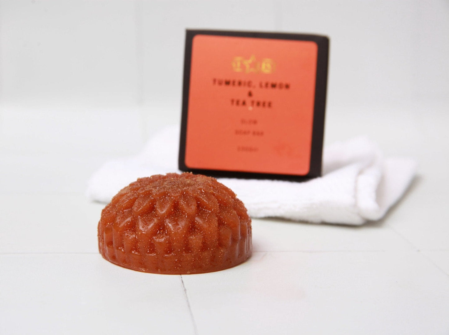 Turmeric, Lemon and Tea Tree Glow Soap bar for clearing blemishes naturally.