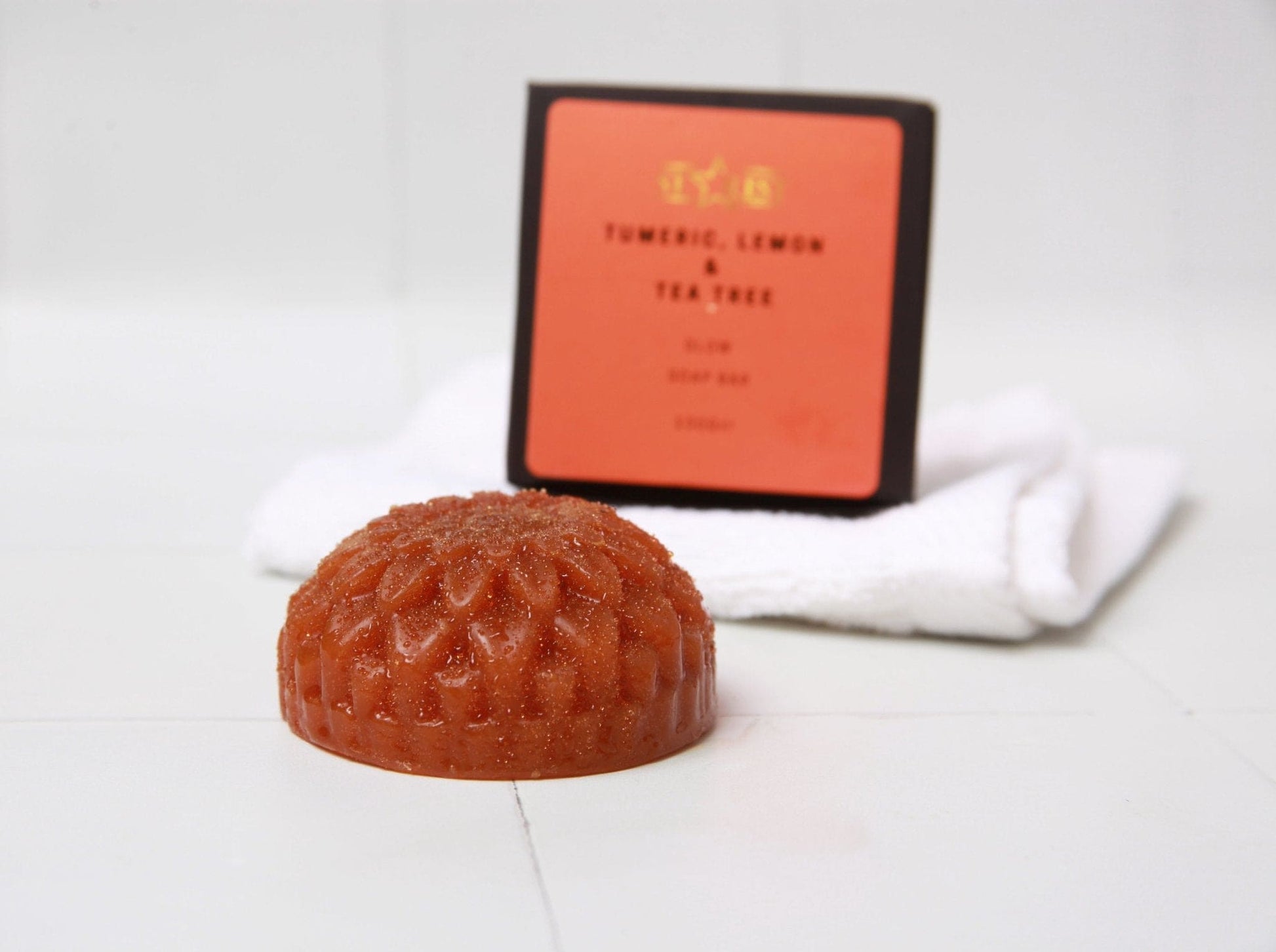 Turmeric, Lemon and Tea Tree Glow Soap bar for clearing blemishes naturally.