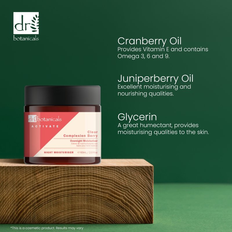 Activate Clear Complexion Berry Overnight Moisturiser 60ml - Herbalshire Handmade Herbal Products