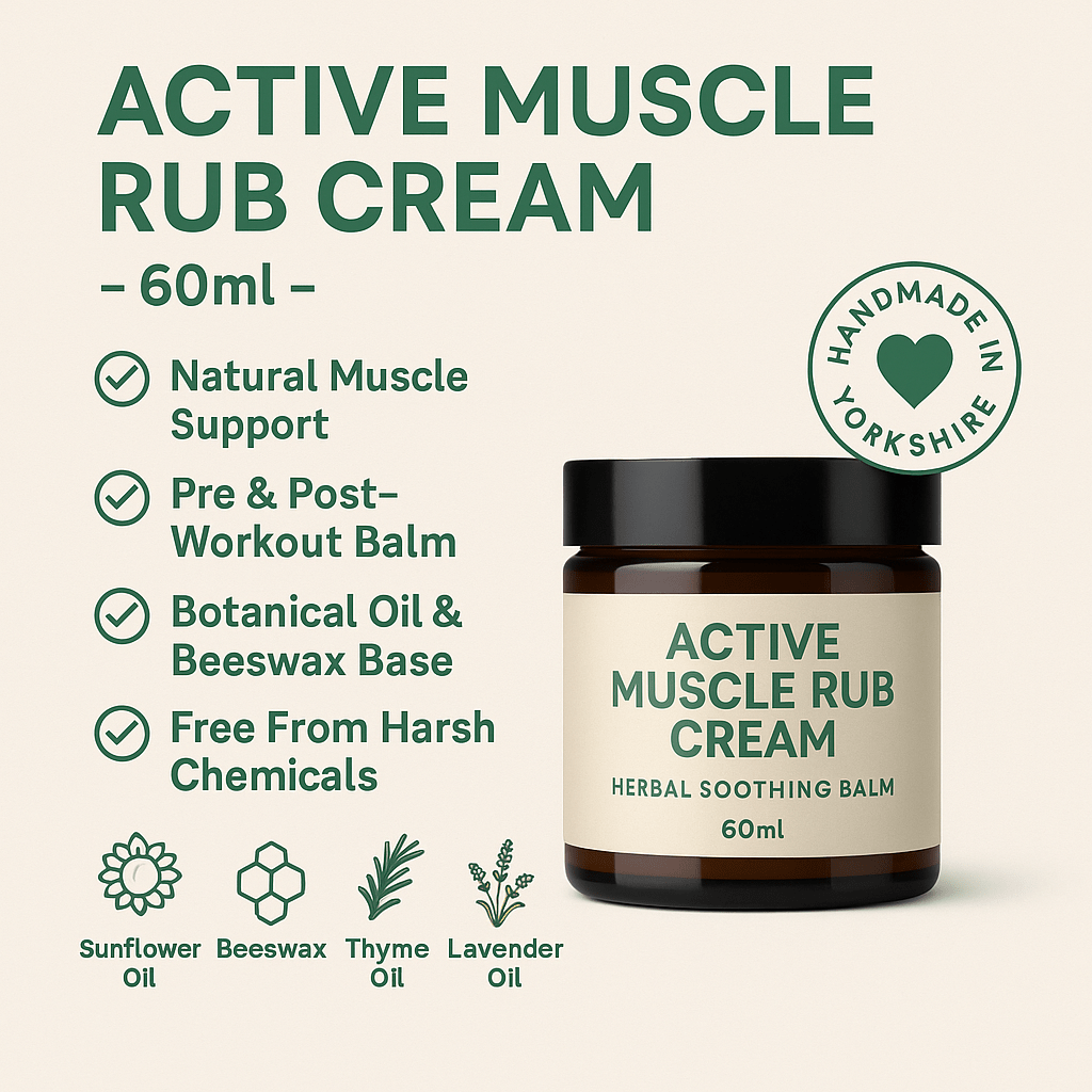 Active Muscle Rub Cream – 60ml – Handmade Herbal Muscle Balm - Herbalshire Handmade Herbal Products
