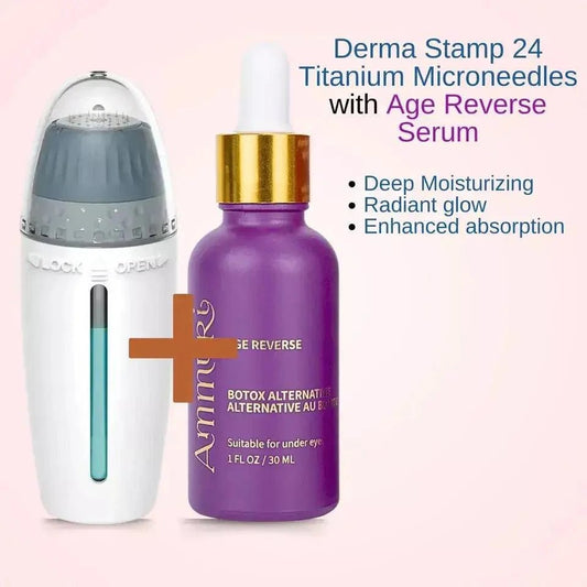 Adjustable 0 - 1.5mm Derma Stamp 24 Titanium Microneedles Includes Age Reverse Serum - Herbalshire Handmade Herbal Products