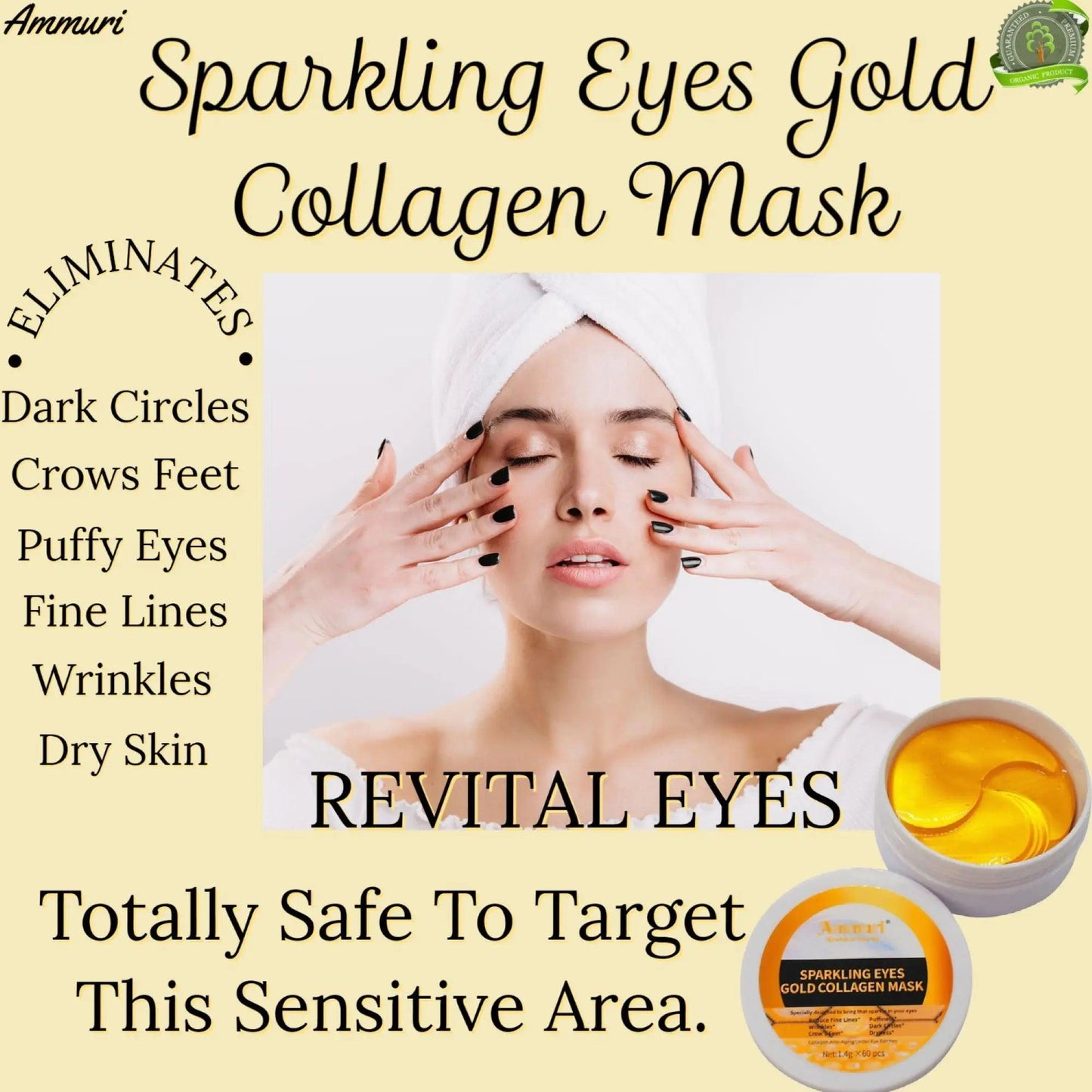 Ammuri 24k Gold Eye Mask for Dark Circles Treatment - Herbalshire Handmade Herbal Products