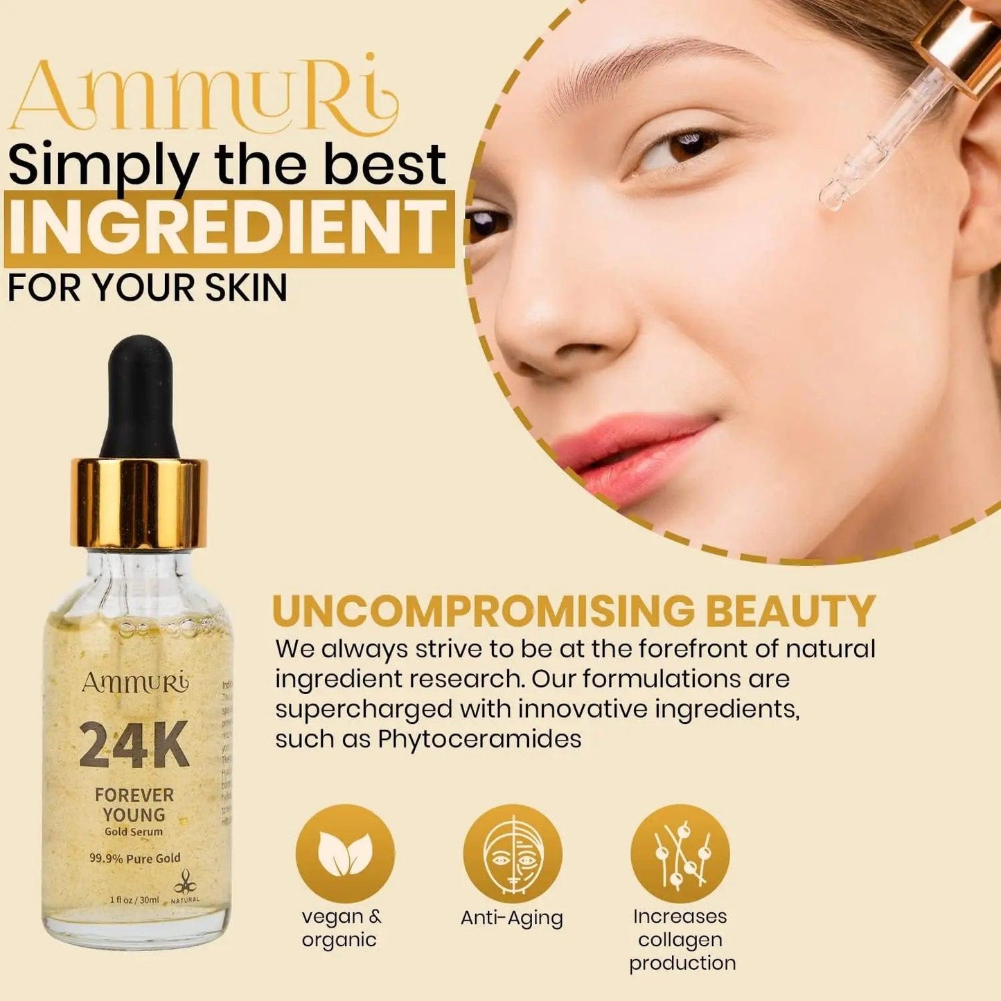 Ammuri 24K Gold Face Serum Anti - Ageing Collagen Booster – Better Than Charlotte Tilbury! - Herbalshire Handmade Herbal Products