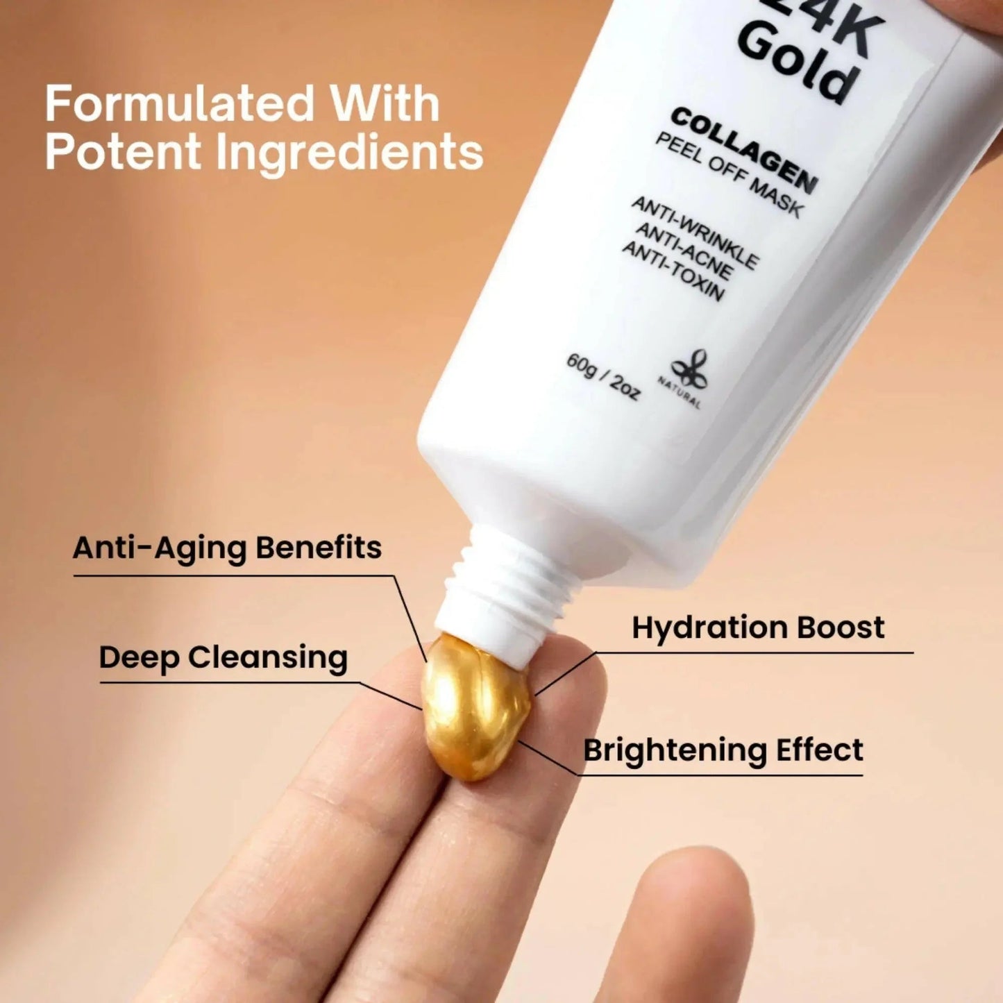 Ammuri 24K Gold Peel - Off Face Mask – Deep Cleansing & Brightening Pore Minimiser (60ml) - Herbalshire Handmade Herbal Products