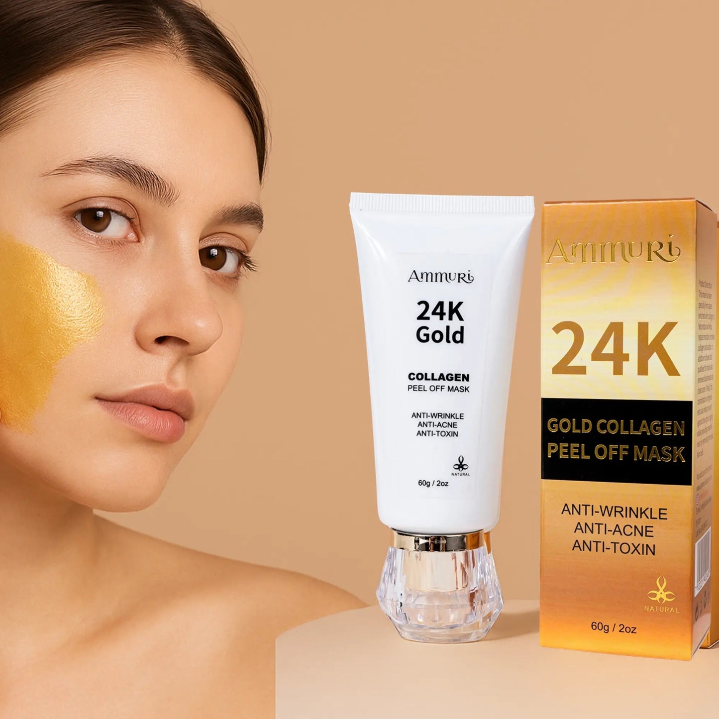 Ammuri 24K Gold Peel - Off Face Mask – Deep Cleansing & Brightening Pore Minimiser (60ml) - Herbalshire Handmade Herbal Products