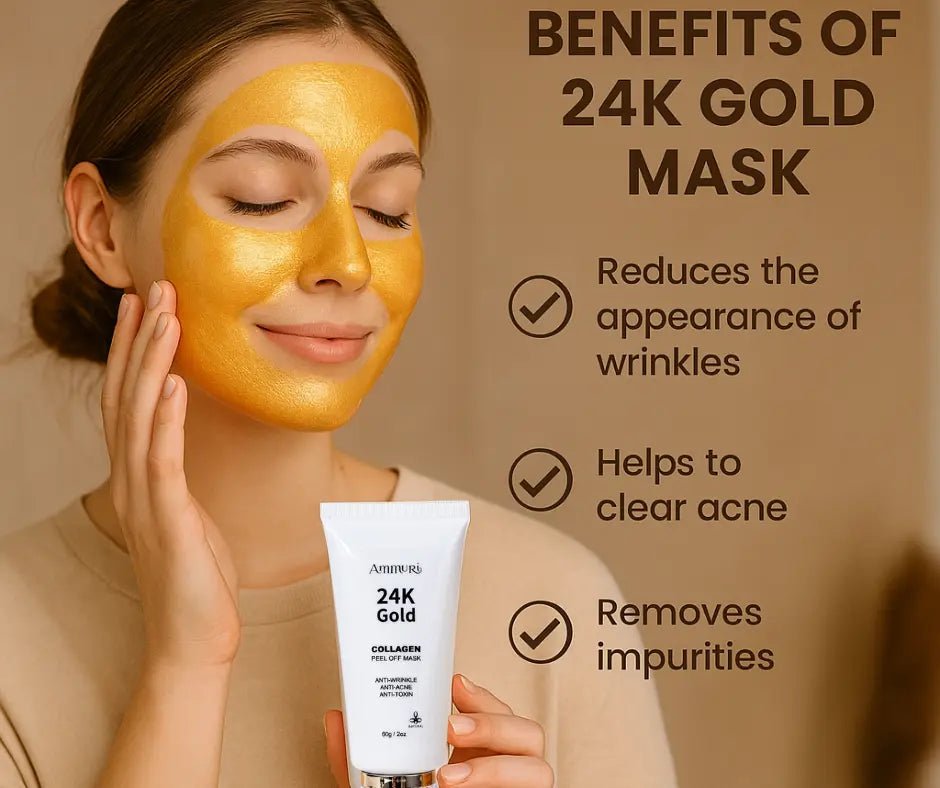 Ammuri 24K Gold Peel - Off Face Mask – Deep Cleansing & Brightening Pore Minimiser (60ml) - Herbalshire Handmade Herbal Products