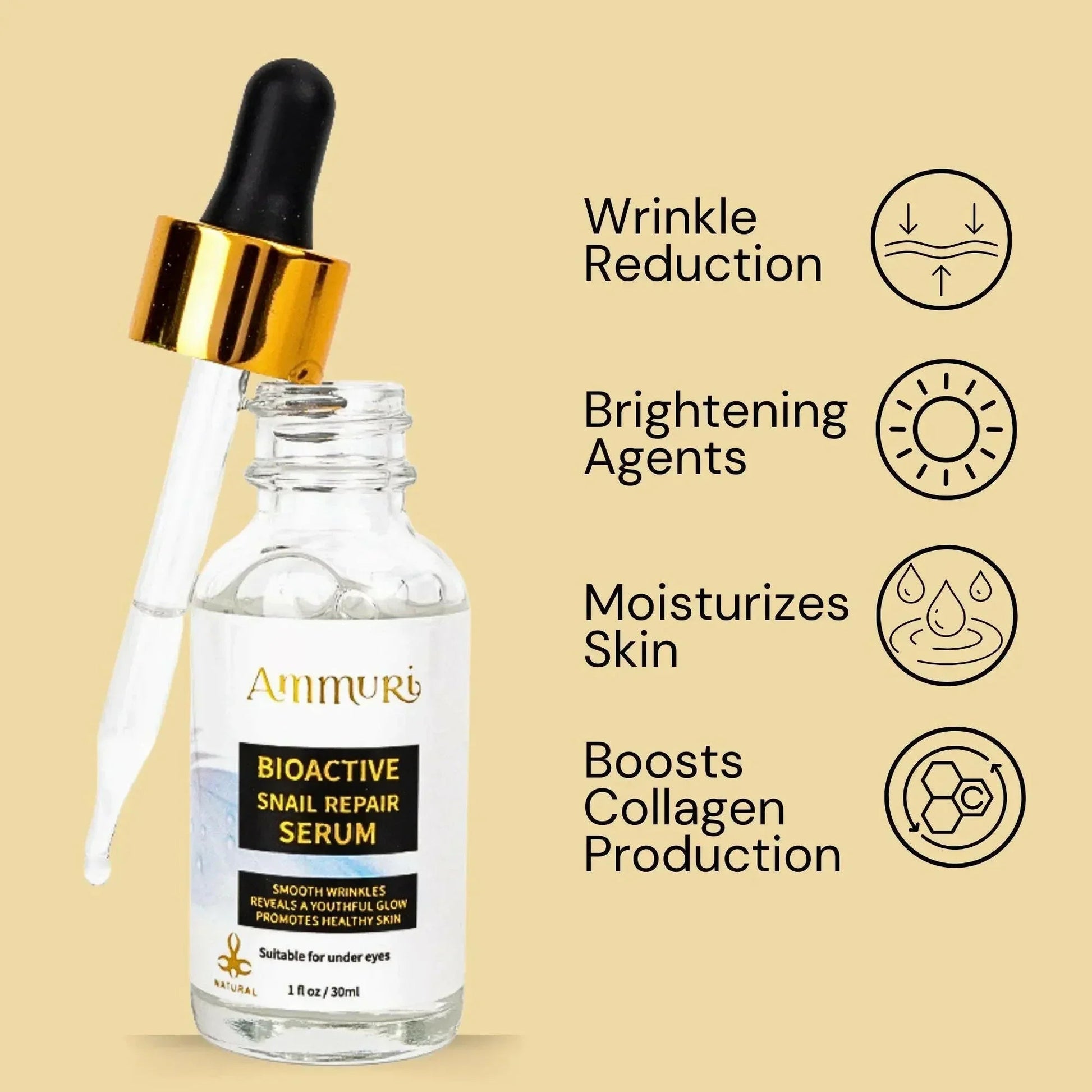 Ammuri Bioactive Snail Repair Serum | Anti - Aging Hydration with 87% Organic Ingredients – 30ml - Herbalshire Handmade Herbal Products