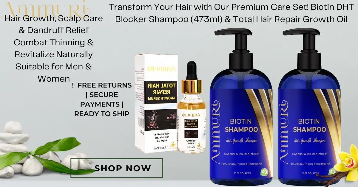 Ammuri Biotin DHT Blocker Shampoo & Hair Repair Oil Set - Herbalshire Handmade Herbal Products