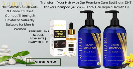 Ammuri Biotin DHT Blocker Shampoo & Hair Repair Oil Set - Herbalshire Handmade Herbal Products