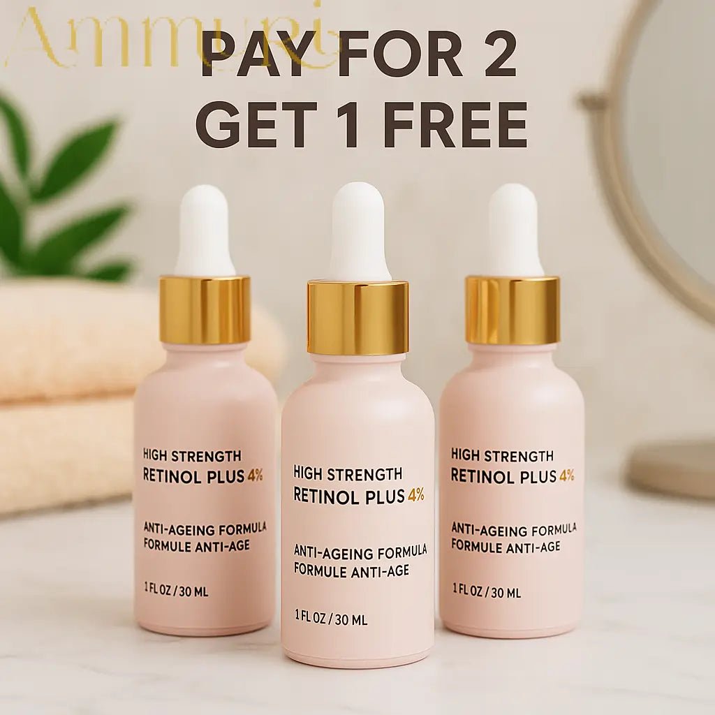 Ammuri High Strength Retinol Serum 4% Plus – Anti - Ageing Formula for Wrinkles, Fine Lines, Dark Spots & Firming – Face Serum with Vitamin Support – 3 Pack (30ml Each) - Herbalshire Handmade Herbal Products
