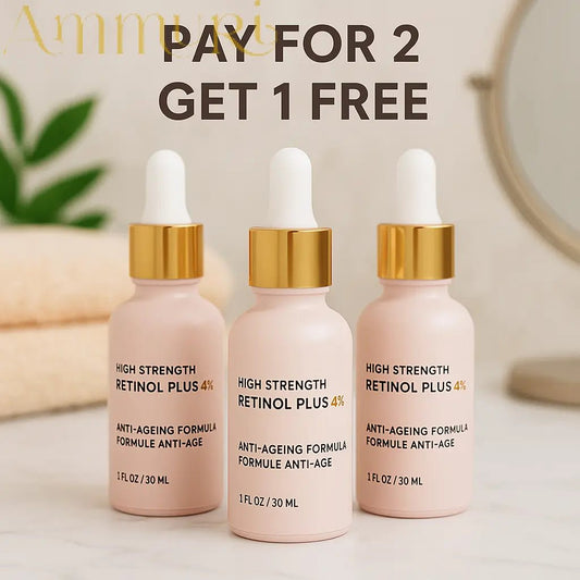 Ammuri High Strength Retinol Serum 4% Plus – Anti - Ageing Formula for Wrinkles, Fine Lines, Dark Spots & Firming – Face Serum with Vitamin Support – 3 Pack (30ml Each) - Herbalshire Handmade Herbal Products