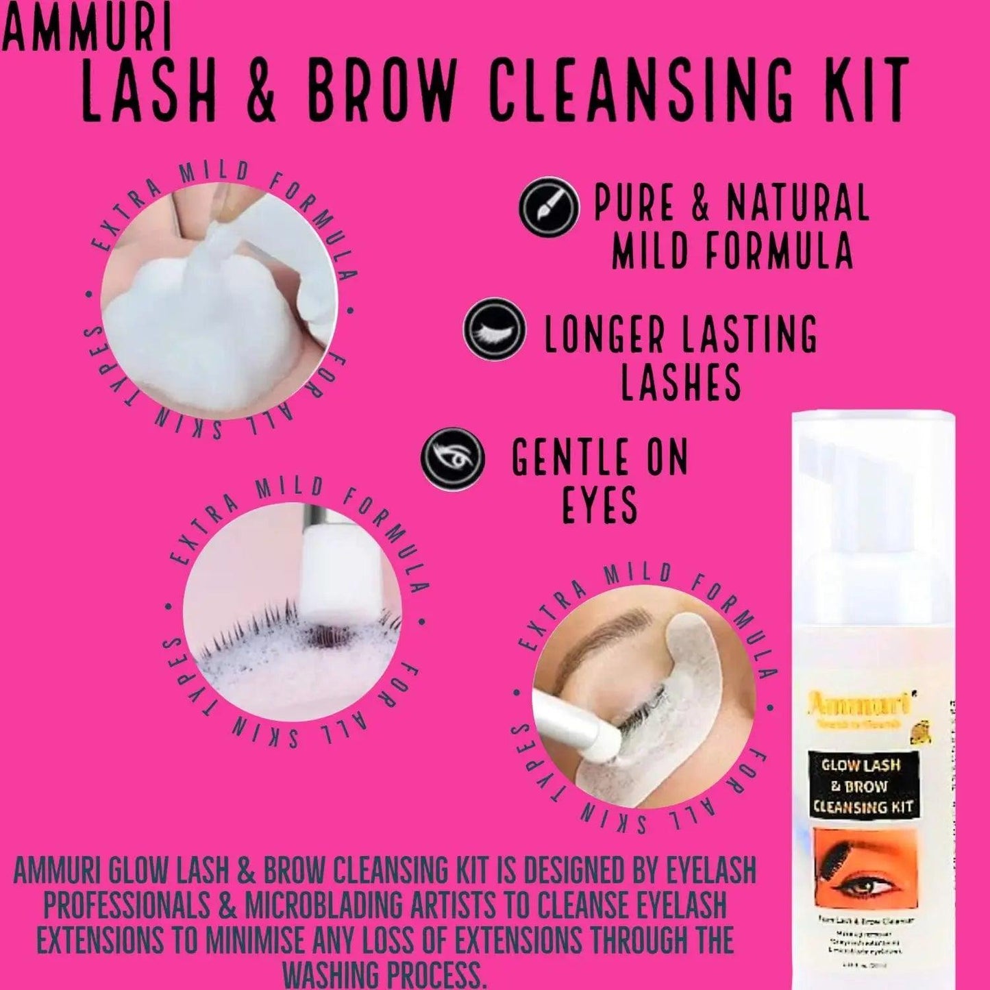 Ammuri Lash and Brow Cleansing Kit for Eyelash Extensions - Herbalshire Handmade Herbal Products