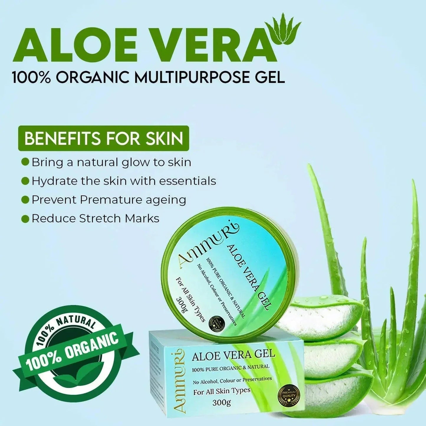 Ammuri Organic Aloe Vera Gel for All Skin Types - Herbalshire Handmade Herbal Products