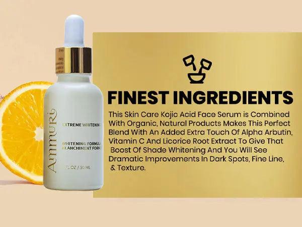 Ammuri Premium Whitening & Brightening Serum 30ml – Kojic Acid, Tranexamic Acid, Alpha Arbutin, Vitamin C & Hyaluronic Acid | Dark Spot Corrector & Hyperpigmentation Treatment – Korean Face Serum - Herbalshire Handmade Herbal Products