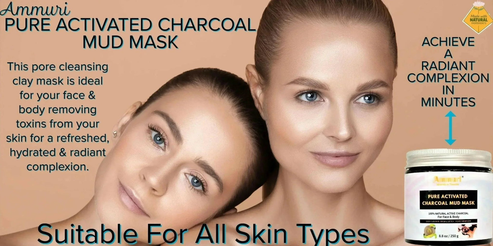Ammuri Pure Activated Charcoal Mud Mask for Face & Body - Herbalshire Handmade Herbal Products