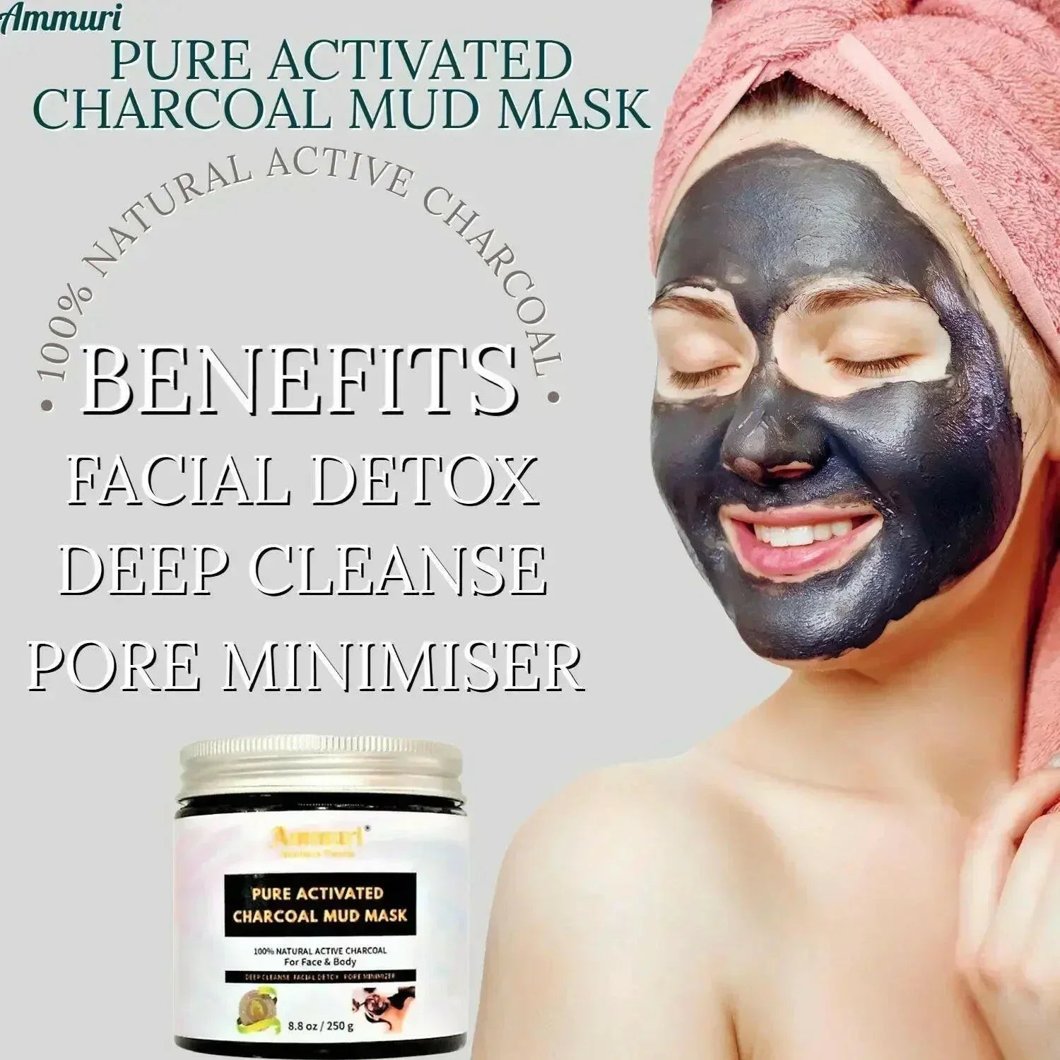 Ammuri Pure Activated Charcoal Mud Mask for Face & Body - Herbalshire Handmade Herbal Products