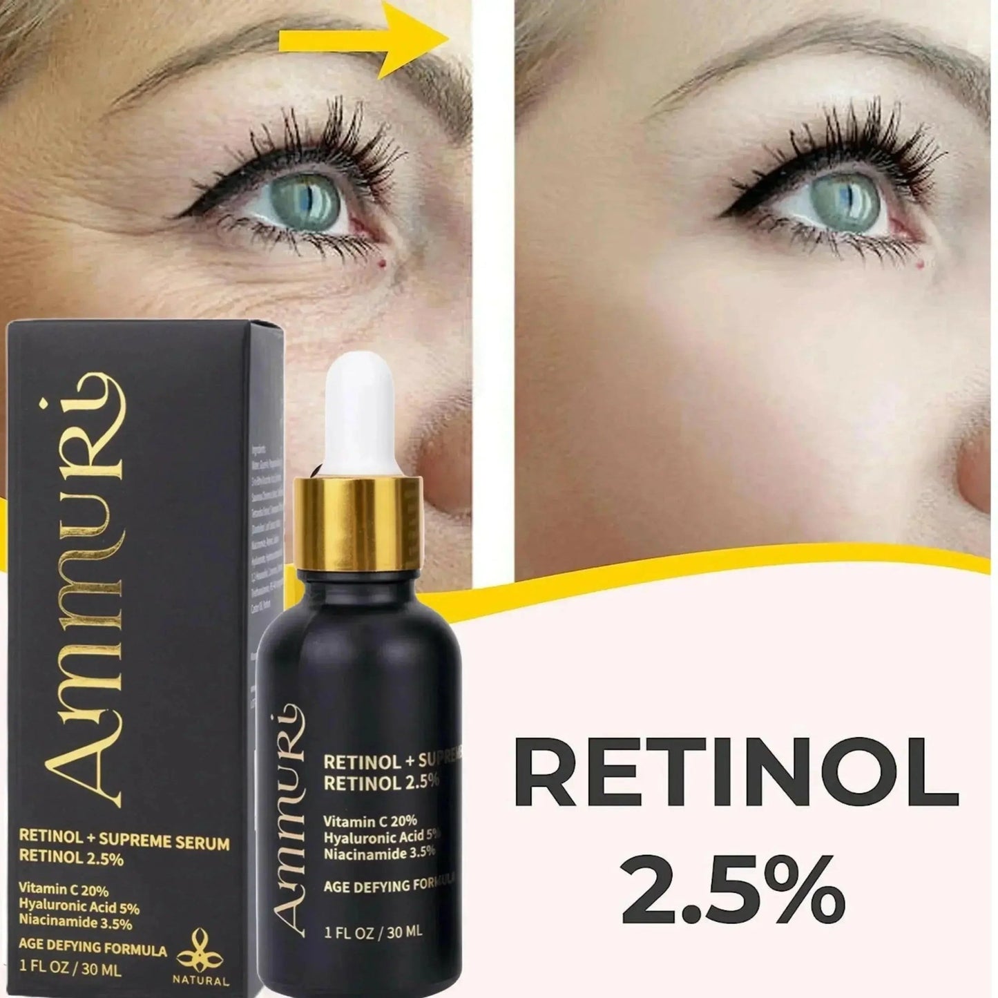 Ammuri Retinol Supreme 2.5% Serum – Anti - Aging Treatment - Age - Defying Formula - Herbalshire Handmade Herbal Products