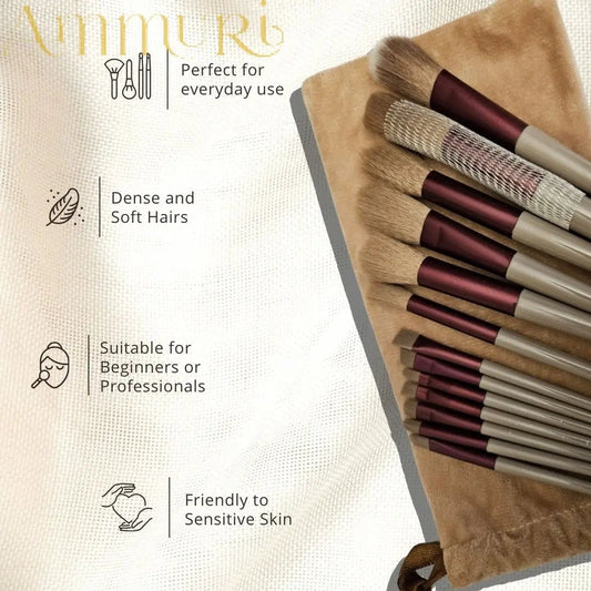 Ammuri Skincare 13 - Piece Professional Vegan Makeup Brush Set with Pine & Burgundy Finish and Travel Pouch - Herbalshire Handmade Herbal Products